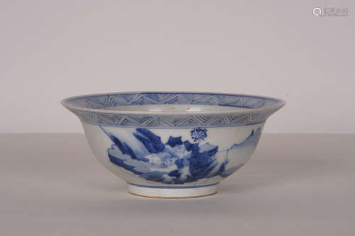 A Chinese Blue and White Landscape Porcelain Bowl