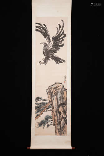 A Chinese Eagle Painting Scroll, Xu Beihong Mark