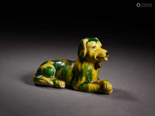 A Chinese Plain Tricolour Porcelain Dog Shaped Water Dopper
