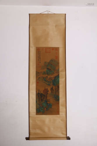 A Chinese Landscape Painting Silk Scroll, Tang Yin Mark