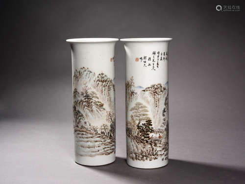 A Pair of Chinese Light colorful porcelain Arrow Tude