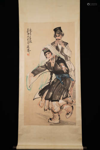 A Chinese Dancer Painting , Huang Zhou Mark