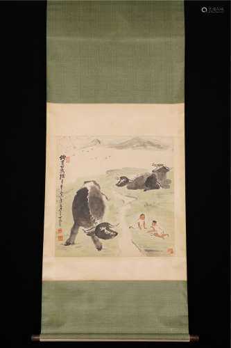 A Chinese Painting Scroll, Li Keran Mark