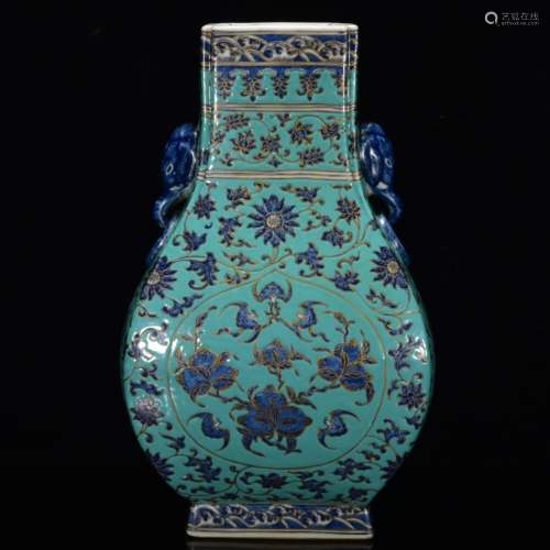 A Chinese Glazed Blue and white Gild Porcelain Square Vase