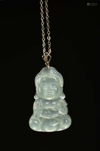 A Chinese Buddha Carved Jadeite Pendant