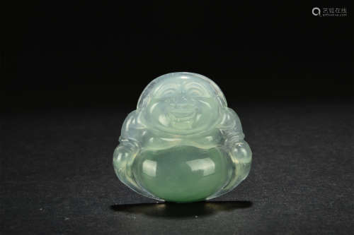 A Chinese Carved Jadeite Maitreya Pendant