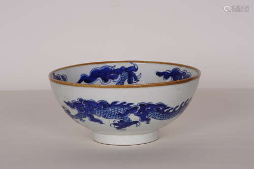 A Chinese Blue and White Dragon Pattern Porcelain Bowl
