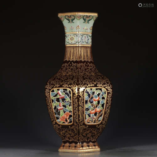 A Chinese Famille Rose Floral Porcelain hexagon Vase
