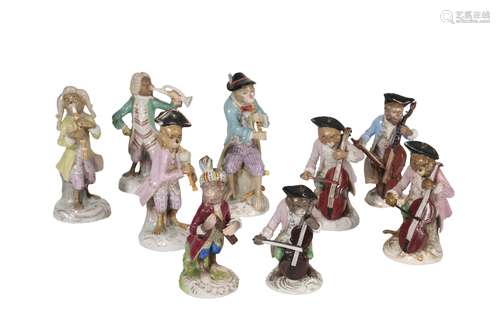 ASSEMBLED DRESDEN NINE PIECE MONKEY BAND, LATE 19TH / EARLY 20TH CENTURY