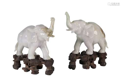 PAIR OF JADEITE ELEPHANTS, REPUBLIC PERIOD