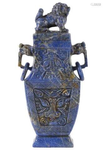 CARVED LAPIS-LAZULI ARCHAISTIC VASE AND COVER, LATE QING DYNASTY