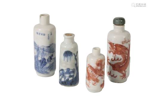 FOUR CHINESE PORCELAIN SNUFF BOTTLES, LATE QING DYNASTY