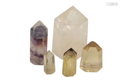 FIVE ROCK CRYSTAL PRISMS, 20TH CENTURY