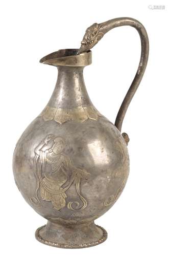 CHINESE SILVERED METAL EWER, IN THE ARCHAIC STYLE