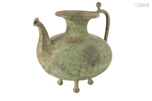 LARGE CHINESE ARCHAISTIC BRONZE WINE EWER