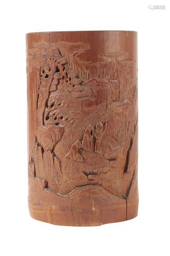 FINE CARVED BAMBOO BRUSHPOT, QING DYNASTY