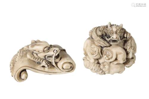 TWO JAPANESE CARVED IVORY NETSUKES, MEIJI PERIOD