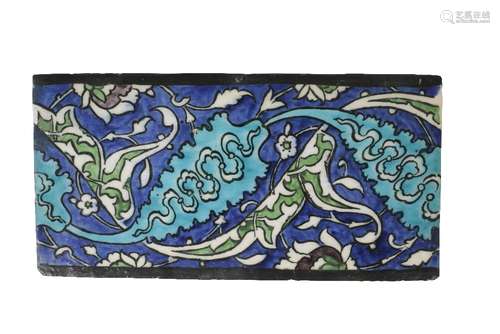 IZNIK TURQUOISE, COBALT BLUE AND GREEN GLAZE POTTERY TILE FRAGMENT, TURKEY