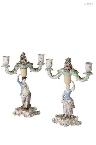 PAIR OF MEISSEN PORCELAIN CANDELABRA, LATE 19TH CENTURY