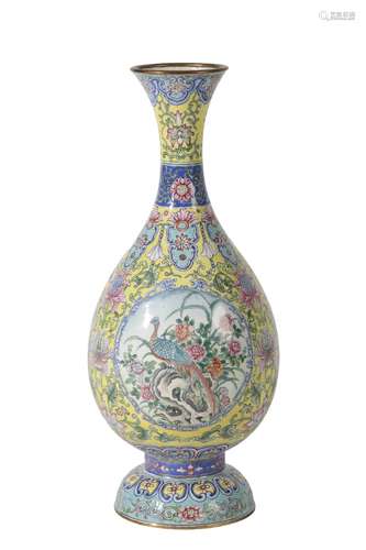 CANTON FAMILLE ROSE ENAMEL BALUSTER VASE