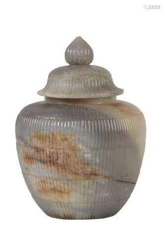 ARCHAISTIC GREY-JADE VASE AND COVER, QING DYNASTY OR LATER