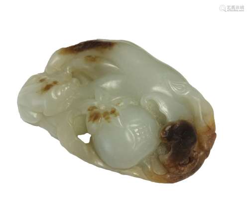 CARVED CELADON AND RUSSET JADE GROUP