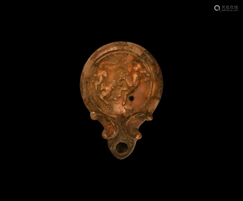 Grand Tour Roman Oil Lamp with Lion Attacki…