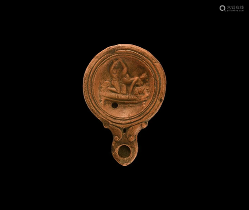 Grand Tour Roman Oil Lamp with Erotic Scene