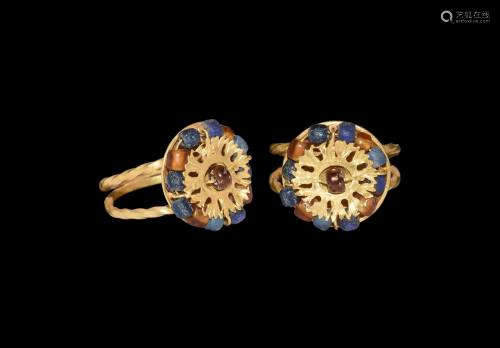 Roman Style Gold Ring with Bead Flower