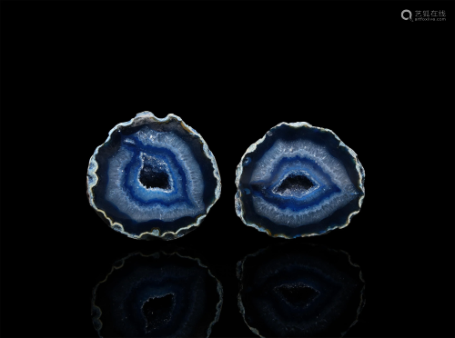 Polished Blue Agate Geode Pair