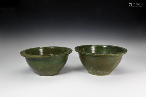 Chinese Ming Style Green Glazed Bowl Pair