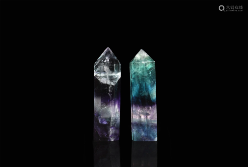 Cut and Polished Fluorite Point Pair