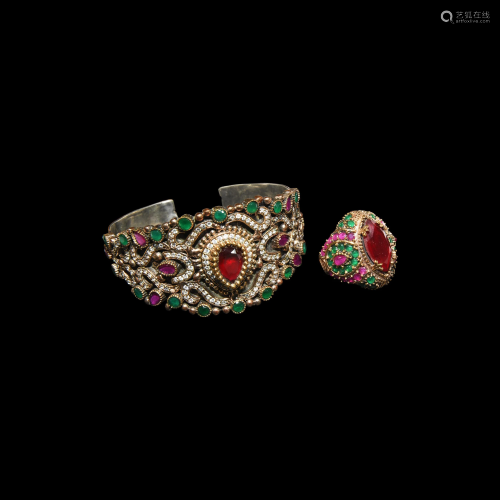 Indian Jewelled Bracelet and Ring Set