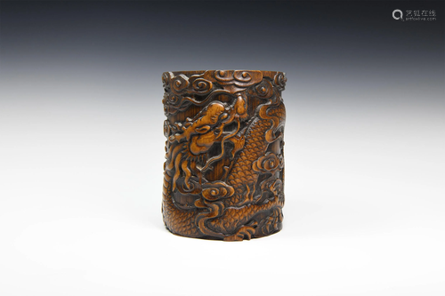 Chinese Brush Pot with Dragon