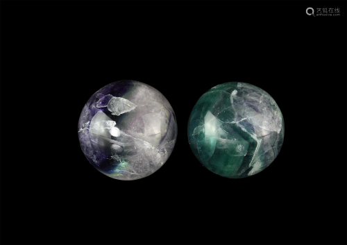 Polished Fluorite Mineral Globe Pair