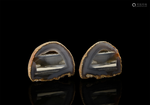 Cut and Polished Agate Landscape Geode Pair
