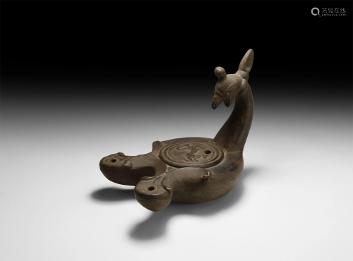 Greek Style Oil Lamp with Gryphon Handle