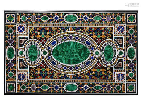 Pietra dura-Platte 120 x 75 cm. Schwarzgrundige rechteckige Platte, mit umlaufendem breiten Rand und