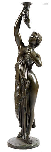 Große Bronzefigur als Leuchte Höhe: 160 cm. Frankreich, um 1860/ 70. Bronze, gegossen, patiniert.