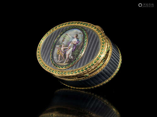 Louis XVI-Golddose mit Flora 3,2 x 7,2 x 5,4 cm. Gewicht: 153 g. Steckring mit punzierter Nummer 