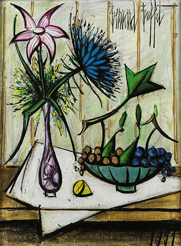 Bernard Buffet, 1928 Paris - 1999 Tourtour/ Südfrankreich FLEURS ET FRUITS I Öl auf Leinwand. 81 x