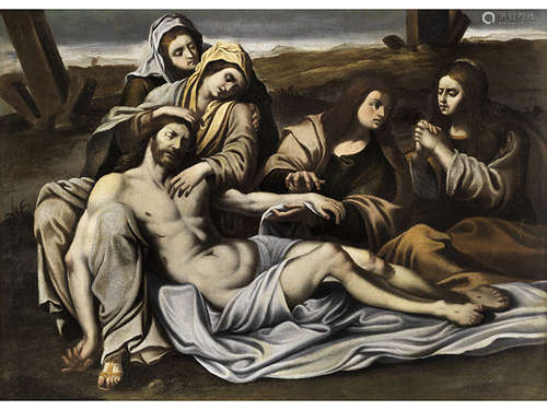 Bologneser MEISTER DES 17. JAHRHUNDERTS PIETÀ Öl auf Leinwand. Doubliert. 95,5 x 130 cm. In