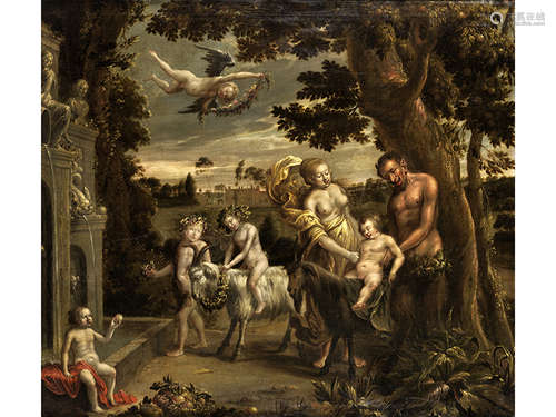 Flämischer Maler des 17. Jahrhunderts BACCHUS UND ARIADNE Öl auf Leinwand. Doubliert. 136 x 156