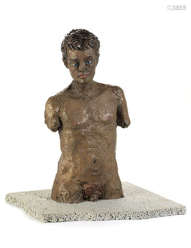 Stephan Balkenhol, geb. 1957 Fritzlar MÄNNLICHER TORSO Bronzeguss, bemalt. 45 x 35 x 31 cm.