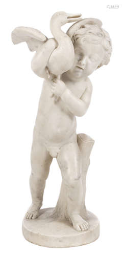 Marmorfigur eines Knäbleins mit geschultertem Schwan Höhe: 83 cm. Italien, 19. Jahrhundert. In
