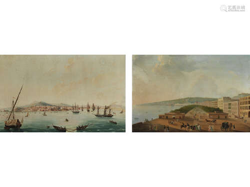 Italienischer Maler des 19. Jahrhunderts Gemäldepaar ANSICHTEN VON NEAPEL Öl auf Leinwand. Eine