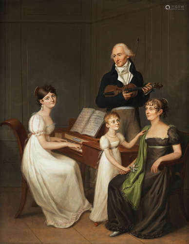Klassizistischer Maler des beginnenden 19. Jahrhunderts MUSIZIERENDE FAMILIE Öl auf Leinwand. 81 x