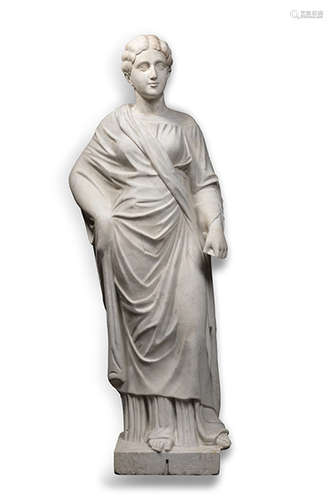 Große Marmorstatue Höhe: 164 cm. Breite: 60 cm. Tiefe: 38 cm. Italien, um 1820. In Carrara-Marmor