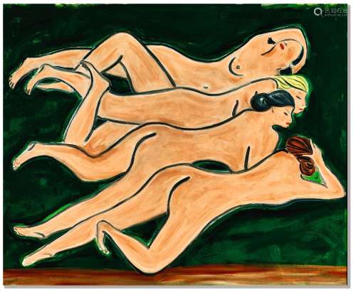 常玉                1895 - 1966                绿色背景四裸女