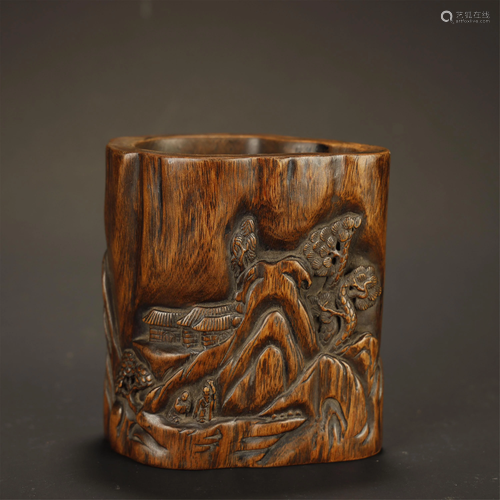 A EARLY AGARWOOD CARVED BR…